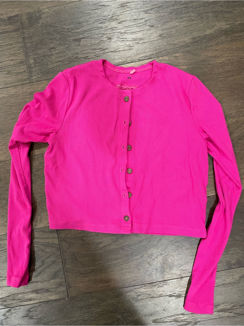 Bright Hot Pink Button-Up Ribbed Cardigan point collection